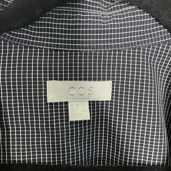 COS Men's Button Front Shirt Size XL Black Long Sleeve Check Cotton - Picture 6 of 9